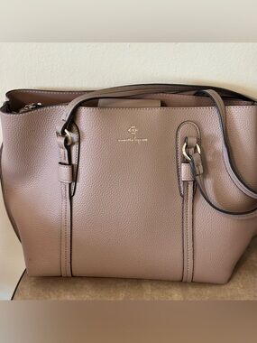 Nanette Lepore Mauve Taupe Pebbled Leather Tote with Gold Hardware